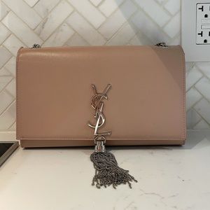 YSL / Saint Laurent Medium Kate Monogram Tassel Bag with chain in Pale Pink